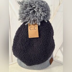 C.C Kids Pom Pom Beanie - Gray and Black